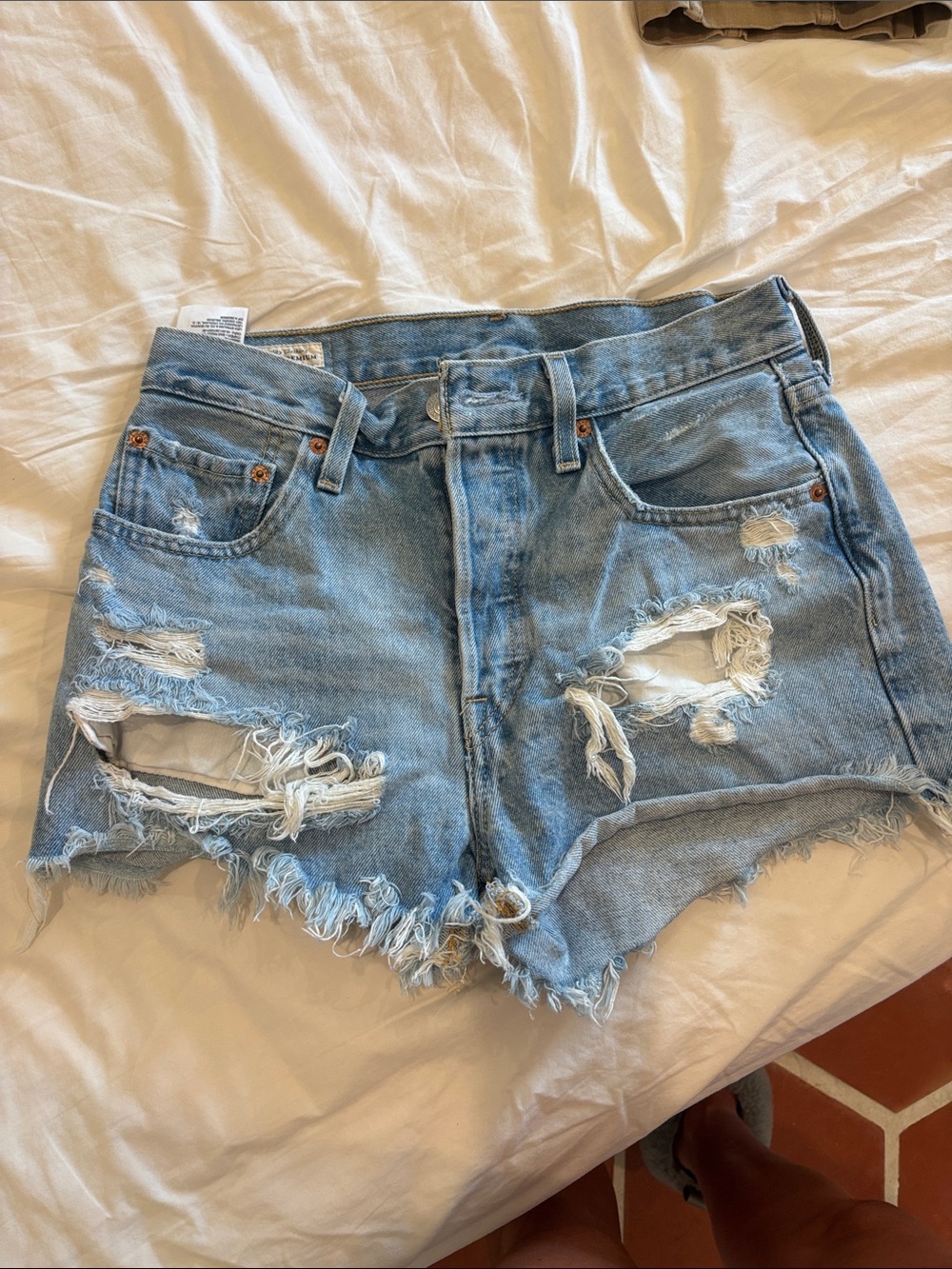 Levi's 501 Light Blue Distressed Denim Cutoff Shorts